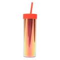 Detail of 16oz double-wall plastic tumbler with vibrant red and yellow gradient finish - 16oz / Orange