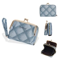 Mini light blue denim texture card holder wallet with accordion slots and wrist strap - Light Blue