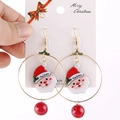 Christmas Santa Claus hoop earrings with red beads and golden alloy festive pendant - Hoop Santa Claus