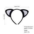 Detailed size specifications of the black and white cat ear headband with dimensions - White