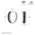 Makrodetail der S925 Silber-Creolen mit schwarzen Zirkonia und genauen Abmessungen - 925er Silber / 925 Silber Weißgold Plattiert - Schwarz