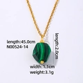 Gold chain necklace featuring a green malachite stone pendant with sizing details - Gold + Malachite Pattern Stone