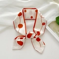 Green long silk hair scarf with abstract cherry floral print and red dotted pattern - Orange Circles