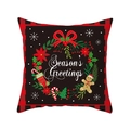 Christmas wreath pillow cover with gingerbread man and classic red black plaid borders - TQR31-28/Season's Greetings Wreath