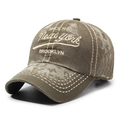 Vintage washed olive brown baseball cap with New York Brooklyn embroidery and distressed finish - Adjustable / Army Green