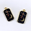 Black enamel tarot card pendant with gold moon and stars for DIY jewelry making - Moon