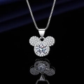 Silver plated Mickey Mouse pendant necklace with high carbon diamonds on black background - Xl-147 [comes With Box And Chain]