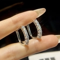 U-shaped 925 sterling silver hoop earrings with sparkling moissanite stones for women - Moissanite 0.03ct*12pcs