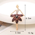 Detailed macro view of ballet dancer brooch with red gems and white rhinestones - D1087 Dancing Girl Gold Purple
