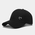 Black cotton baseball cap with white heart embroidery shown from a 45-degree side angle - Adjustable / Outline Heart Black