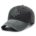 Vintage washed cotton baseball cap in grey and green with Canada maple leaf patch - Army Green