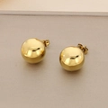 Detailed close-up of polished 18K gold-plated stainless steel ball stud earrings on beige - 18mm Gold Stud Earrings (KE114942-KFC)
