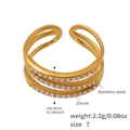 Detailed view of triple-layered gold stainless steel ring with zircon measurements - A043-Gold Color Multi-layer Zirconia Ring