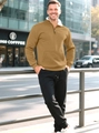 Set uomo felpa con cappuccio a mezza zip color cammello e pantaloni jogger neri urban - S / Cachi