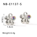 Silver flower stud earrings with colorful gemstone inlay and vintage petal design - Silver Colorful Zirconia (NB-E1137-S)