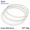 Set of three stackable 3mm ancient silver stainless steel bangles in 60mm inner diameter - 60mm Set of 3 (KB209842-GC)