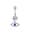 Surgical steel belly button ring featuring a blue evil eye pendant with cubic zirconia - Style 15 (Evil Eye)