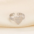 Silver adjustable heart ring with 'Love You' engraving and hollow chain texture band - Heart Love You Lettering Style (KR105028-KFC)