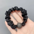 Elastic black satin scrunchie with sparkling rhinestone ball detail for women - Satin Black