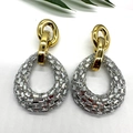 Auffällige Strass-Ohrhänger mit geometrischen Goldringen und Kristallsteinen - Silber