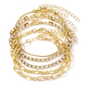 Five-piece gold chain bracelet set with sparkling rhinestones and adjustable lobster clasps - Style 11-Gold 5Pcs Rhinestone Bracelet