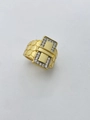 Gold plated wide band ring with rectangle buckle and clear zircon pave stones - 05-Belt Buckle Honeycomb Gold