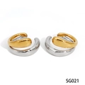 Minimalist 316 stainless steel C-shape ear clips in two-tone gold and silver finish - Gold + Silver Ear Clip (SG021)