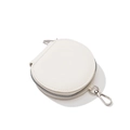 White lychee leather round coin purse with silver zipper and swivel metal keychain hook - Round Coin Purse / White Coin Purse