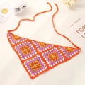 Handmade crochet floral bandana in vibrant orange and pink bohemian style - Orange Pink Yellow White Geometric