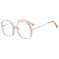 Oversized round metal glasses frame in gold and tea-brown with anti-blue light lenses - Champagne Frame