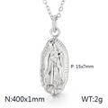Collar con colgante ovalado de la Virgen María en plata 15x7mm con diseño vintage - Colgante de Relieve Ovalado / Color Acero Virgen María
