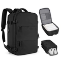 Large black travel backpack with suitcase-style opening and separate shoe compartment - Black (Horizontal Double Pull)