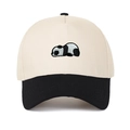 Close-up of cute panda embroidery on retro two-tone trucker baseball cap - Adjustable / Black