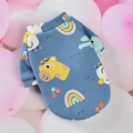 Cute Morandi blue pet vest with cartoon giraffe and rainbow print for small dogs - Blue Paradise