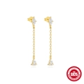 Pendientes de plata S925 bañados en oro con cadena de borlas y circonita de corazón - Plata 925 / Gota de Agua de Rombo Dorada