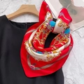 Baroque style red silk scarf with gold paisley patterns on black clothing - Ruby Handkerchief / 65