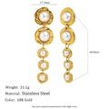 18K gold plated stainless steel drop earrings with white pearls and geometric flower design - Large and Small Pearl Long Studs - Gold - Ear Clip