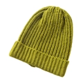 Chunky ribbed knit mustard yellow beanie cap made of soft faux cashmere yarn - Green