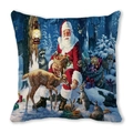 Christmas pillowcase featuring Santa Claus feeding a deer in a snowy forest scene - Santa Feeding Deer