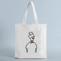 White canvas tote bag featuring minimalist black line art portrait and shoulder straps - STD239-J/Line Art Figure