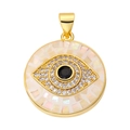 Golden Evil Eye pendant charm with black stone, shell inlay and small clear rhinestones - Shell Mosaic Eye Pendant-59