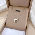 Silver titanium steel necklace with Roman numeral rings in a premium jewelry box - Silver
