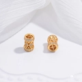 Goldene hohle Zylinderperle aus S925 Silber mit Zirkonsteinen für DIY-Schmuckherstellung - Rautenform Tonnenanhänger / Gold