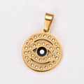 Gouden boze oog hanger van roestvrij staal met wit emaille en fonkelende kristallen - Enkele Rij Zirkonia Emaille Ronde Stijl (Style 4)