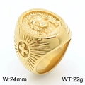 Anello con sigillo Gesù in acciaio inossidabile placcato oro 18k con croce laterale - US 9 / Stile Testa di Gesù (KR109982-LK)