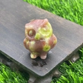 3.5cm hand-carved natural stone owl figurine in polished reddish-brown and green patterns - Rhodonite