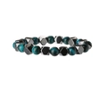 Bracelet en œil de tigre bleu avec perles métalliques grises sur fond blanc - Hématite + Oeil de Tigre Bleu
