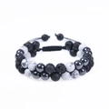 8mm double-layered braided bracelet with black lava rock and white turquoise beads - White Turquoise + Lava Stone (3 Beads)