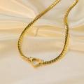 Minimalist 18k gold plated snake chain necklace featuring a hollow heart pendant - H415 Hollow Heart Pendant Necklace Gold