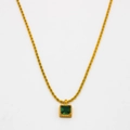 Collana a catena a fune dorata con ciondolo quadrato con gemma di zircone verde - Oro Verde Smeraldo